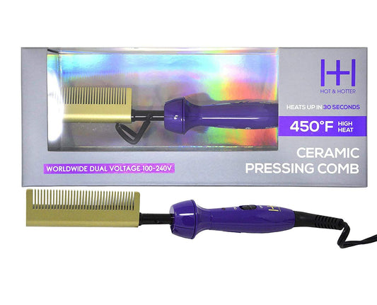Hot & Hotter - Ceramic Electrical Pressing Comb - Purple & Gold - Up to (450) - (360) Swivel Cord - Worldwide Dual Voltage