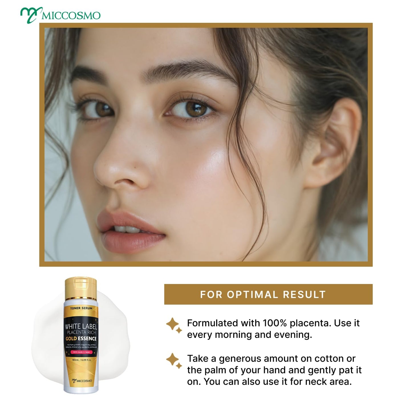 WHITE LABEL Placenta Rich Gold Essence 180ml | 3x Concentrated Placenta & Hydrating Japanese Toner | With Hyaluronic Acid, Collagen & Ceramide for Aging & Dull Skin