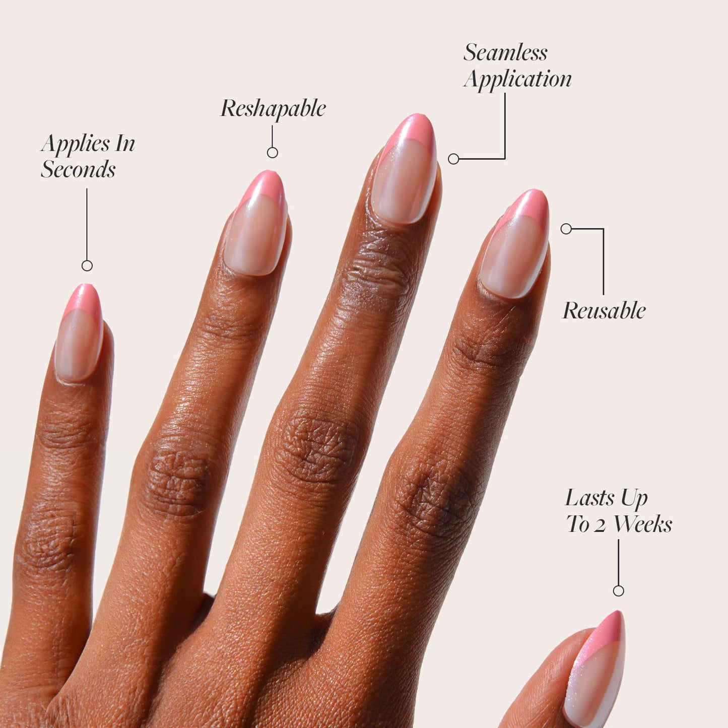 Press-On Nails - Bubble Gum Glaze Short Almond Pink French Tips | 30 Nail Kit with Super Strong Glue & Remover