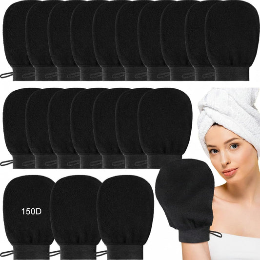 FoldTier 20 Pcs Exfoliating Glove Bulk Summer Exfoliator Mitt Body Scrubber 150d Viscose Fiber Skin Korean Scrub Mitt for Spa Massage Dead Skin Remover for Men and Women(20 Pcs,Black)