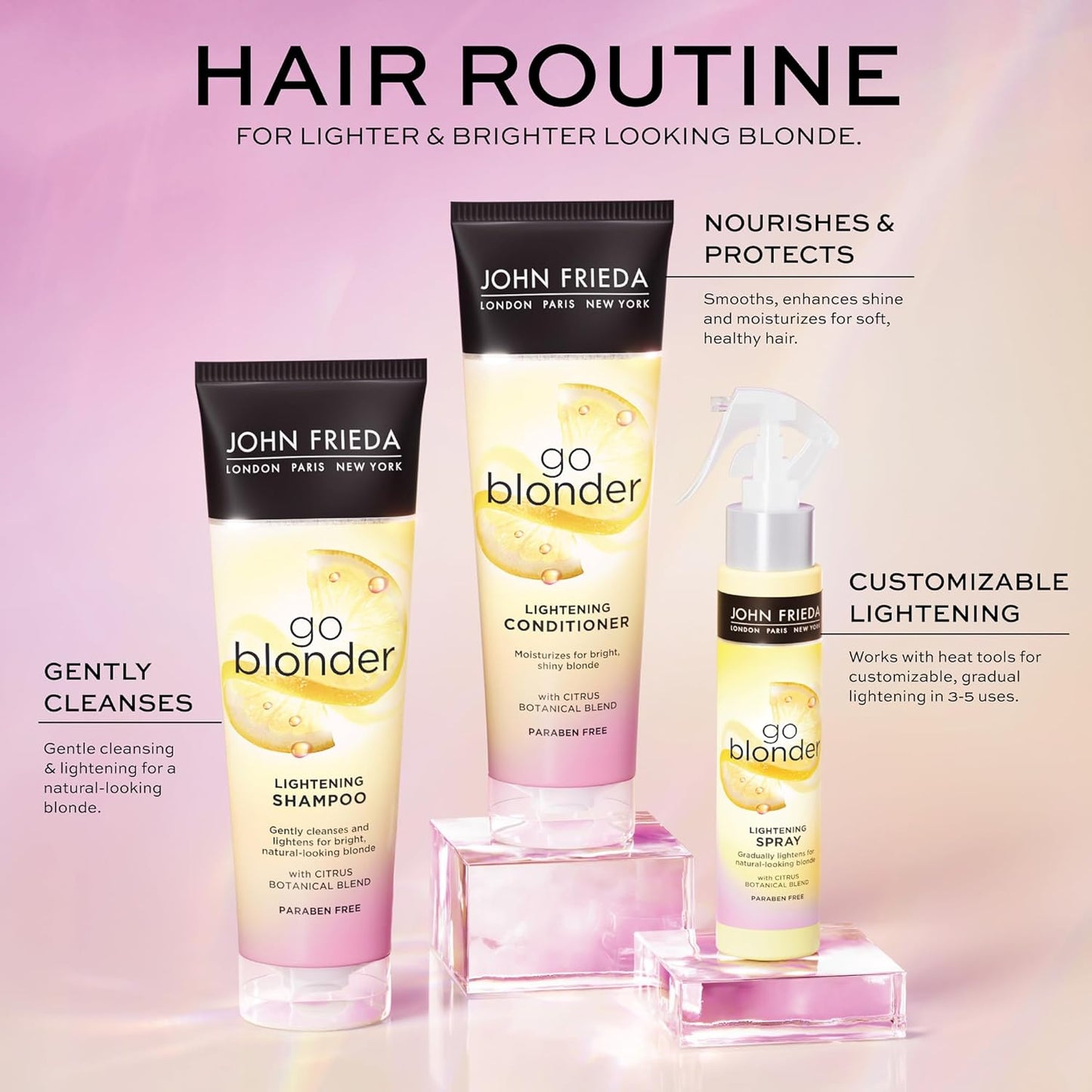 John Frieda Go Blonder Shampoo & Conditioner Set - Lightens Blonde Hair Gradually | Paraben-Free, 8.3 oz, 2-Pack
