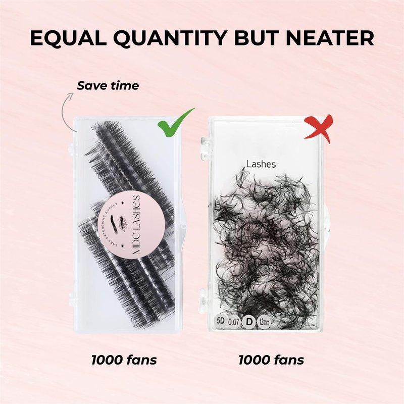MDC LASHES 1000fans Promade Wispy Lash Extension Volume Lashes 0.05-0.07 Thickness, C/D/CC Curl, 8-18mm Loose Fans False Eyelashes 5D 7D 9D for Fluffy Eyelash Cluster (7D-0.07-C 10mm)