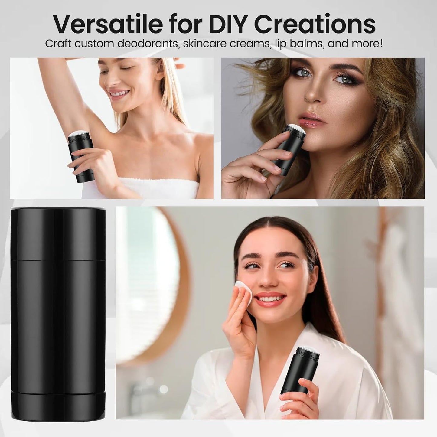 Black Empty Deodorant Containers - 10 Pack 2.5oz Refillable Twist-Up Tubes | Ideal for DIY Cosmetics