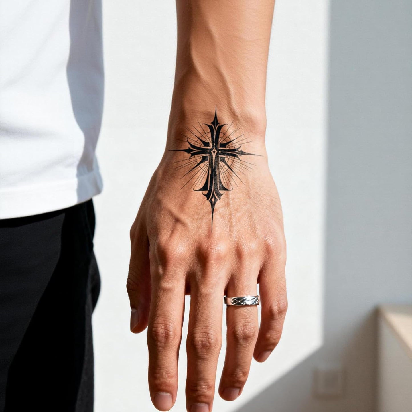 Realistic Cross Temporary Tattoos - Semi-Permanent 2-Week Waterproof Designs for Men | 2 Sheets with 777 Dice & Cross Patterns