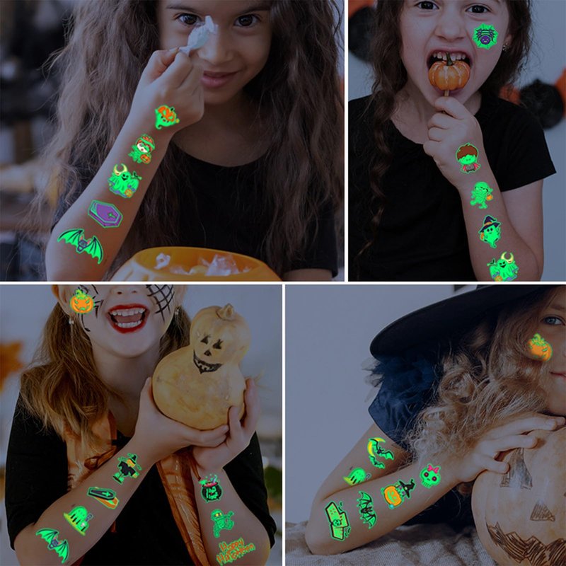 ZHAKKE Halloween Temporary Tattoos for Kids 20 Pack Glow in the Dark Party Tattoos Birthday Party Decorations Assorted Goodies Tattoos Goody Bag Supplies