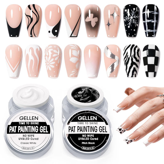 GELLEN Nail Painting Gel, 2Pcs 8G Black & White, No Wipe Pat Painting