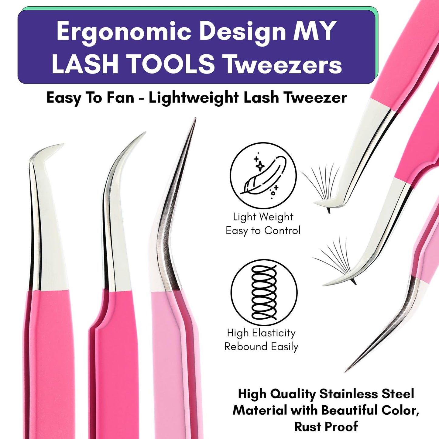 3pcs Micro Grip Lash Tweezers Set – Curved Classic, Boot Volume & Lightweight Isolation for Eyelash Extensions, Stainless Steel, Non-Slip, Professional Fiber Tip Tweezer Application Kit
