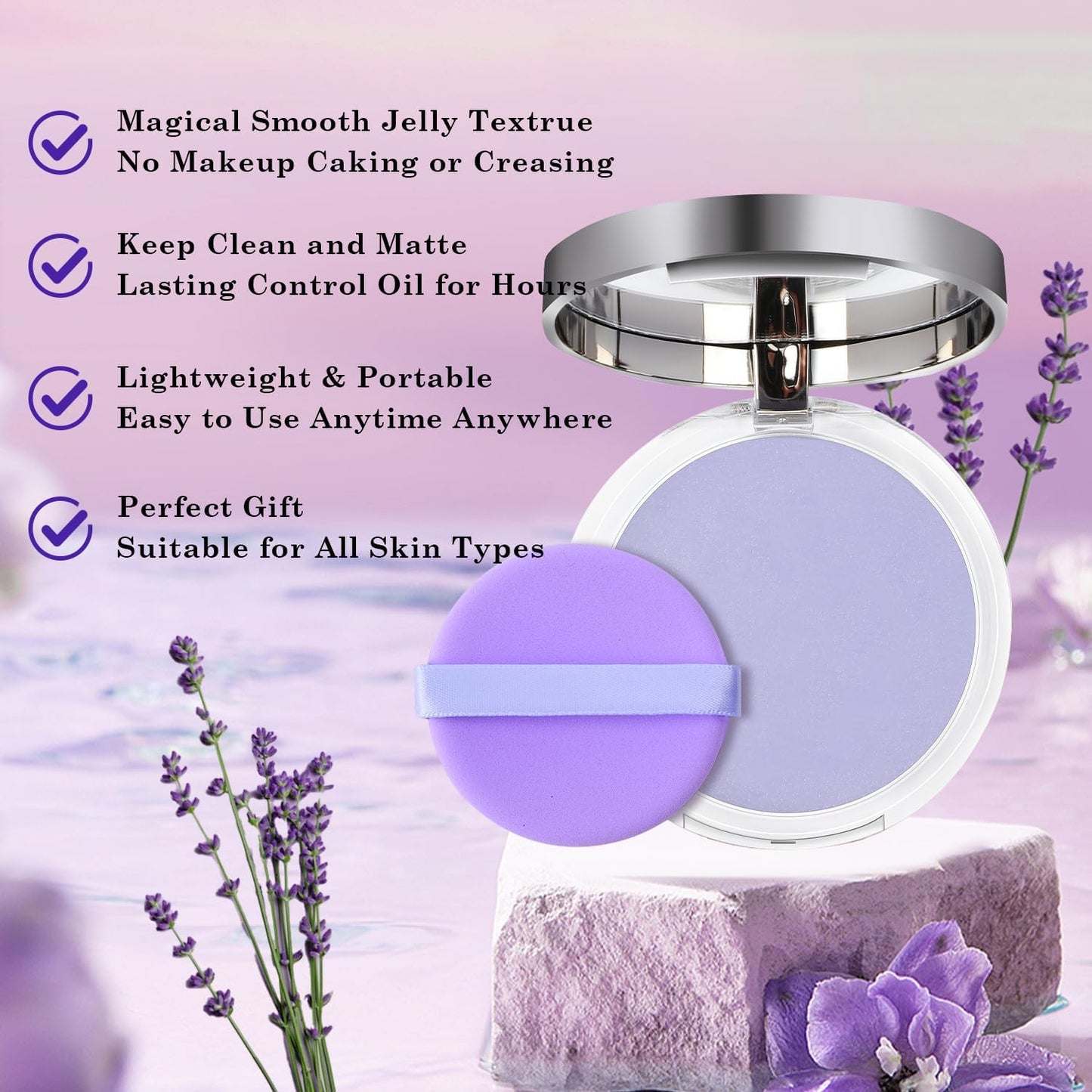 Oil Control Face Pressed, Jelly Pressed Setting Powder with Mini Powder Puff