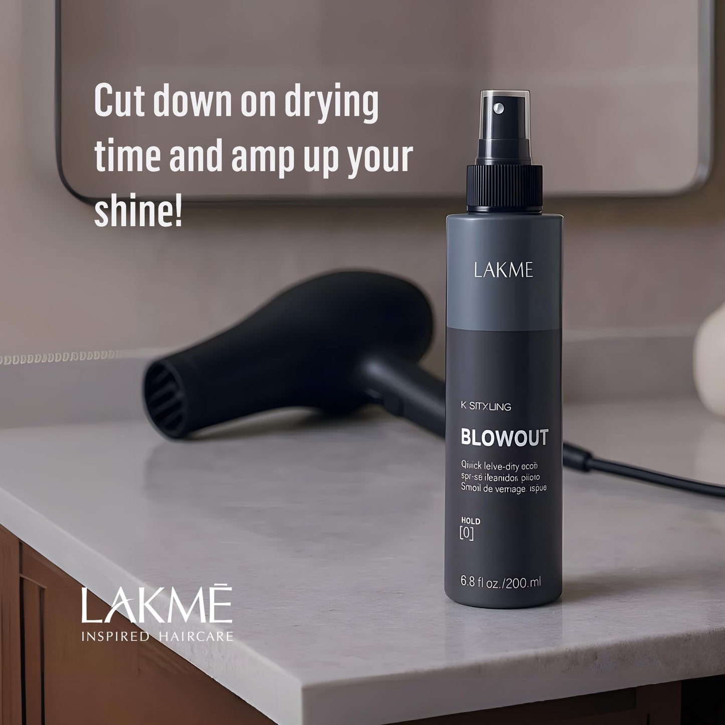 Lakmé K.Styling Blowout Blow Dry Spray, Dry Heat Protectant Spray for Hair, Frizz Control, 6.8 Fl Oz