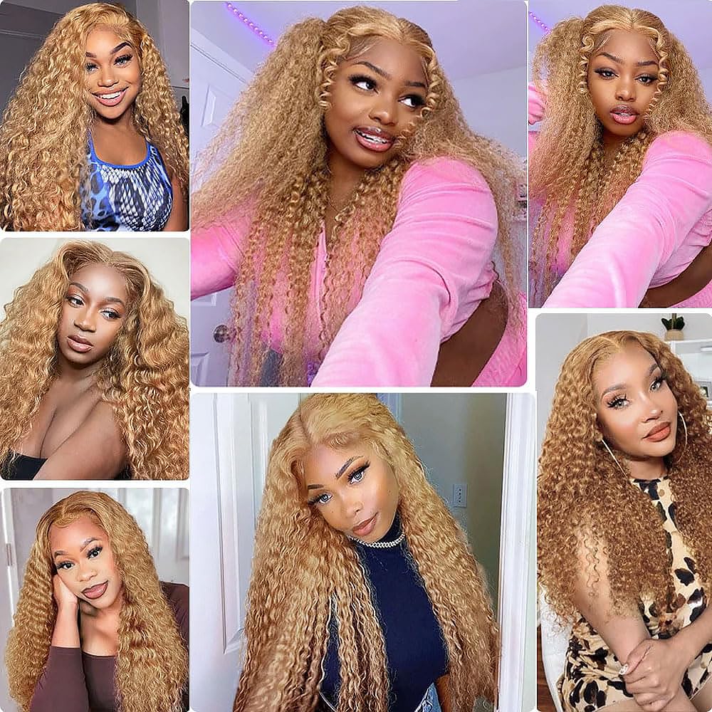 Curly Human Hair Bundles Blonde 26 Inch Kinky Curly #27 Honey Blonde Single Bundle Human Hair Unprocessed Native Virgin Hair 100g Total Double Weft Crochet Human Hair Extensions for Women