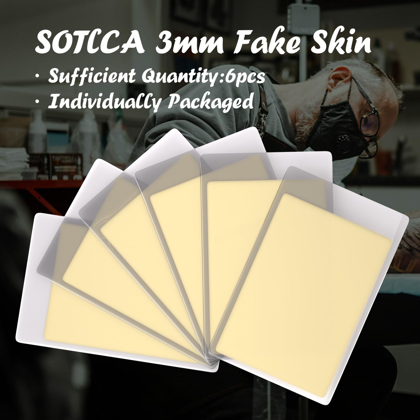 3mm Tattoo Practice Skin, 6Pcs 12x8" 3mm Thick Silicone Fake Skin Blank Double Sides Soft Skin, Tattooing Microblading Eyebrow Lip Practice Sheet for Beginners and Artists (6Pcs I 3mm)