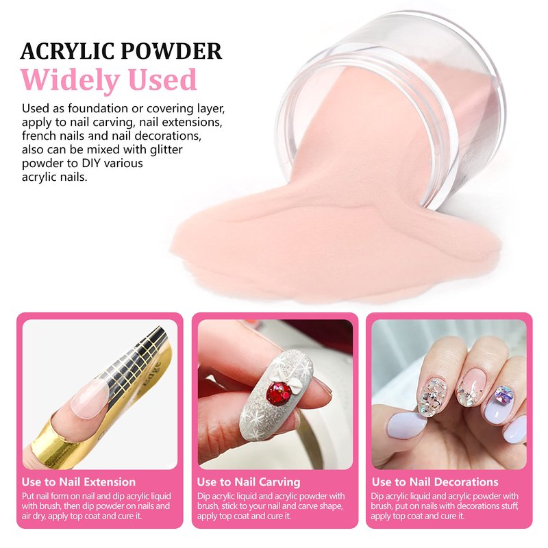 Molisaka Nude Acrylic Powder - Professional Nail Powder, Lasting Powder for French Nail Art, Salon Supplies Set (1.58oz)