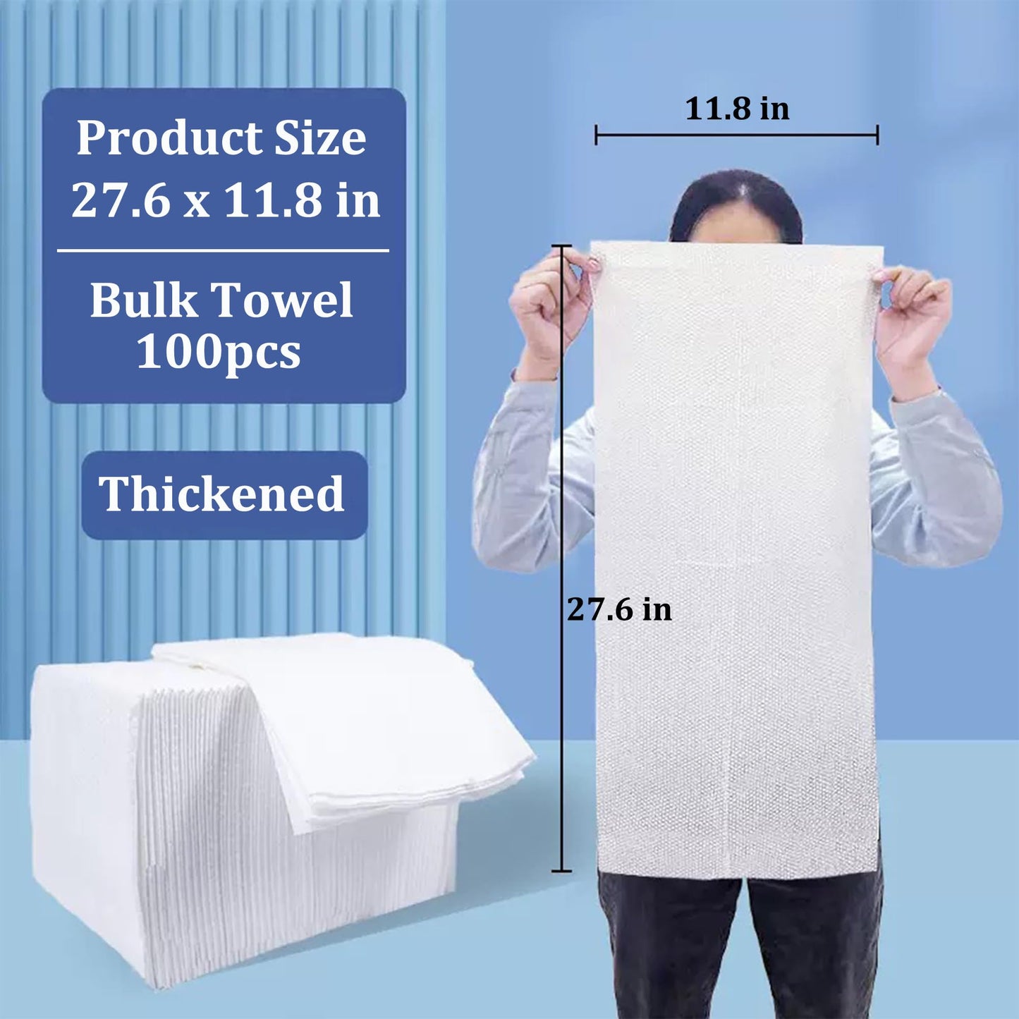 Celmuron Disposable Bath Hair Towels, 100-Count 12" x 28", Thick Pearl Texture, Soft & Absorbent Salon Spa Towels(White)