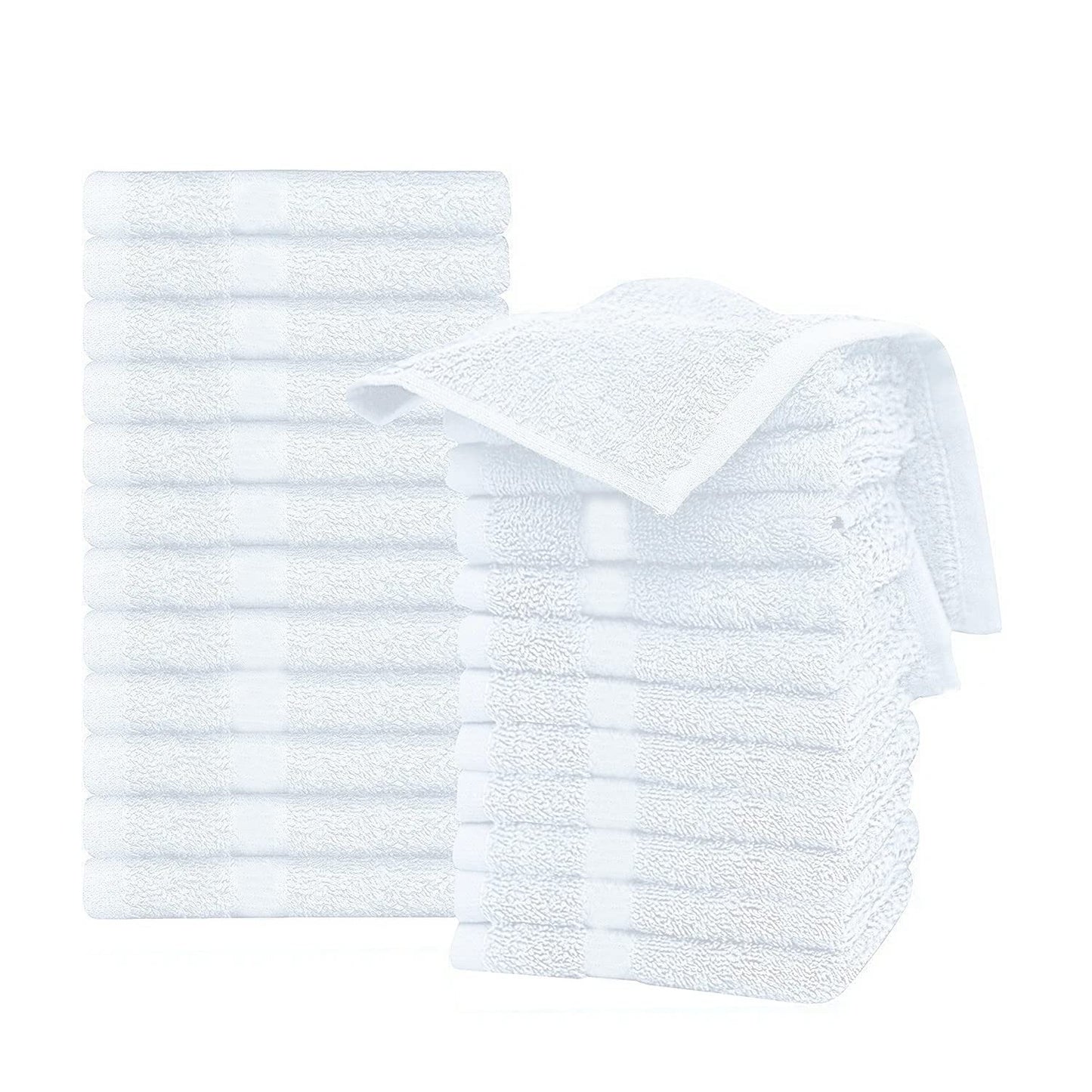 Washcloths 24 Pack 100% Cotton 12 x 12 Inches (White) Durable, Lightweight, Bath Rags, Wash Rag, Commercial Grade and Ultra Absorbent Cleaning Towels
