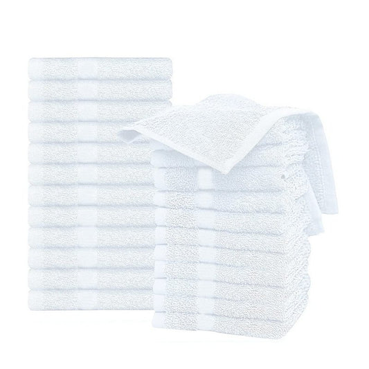 Washcloths 24 Pack 100% Cotton 12 x 12 Inches (White) Durable, Lightweight, Bath Rags, Wash Rag, Commercial Grade and Ultra Absorbent Cleaning Towels