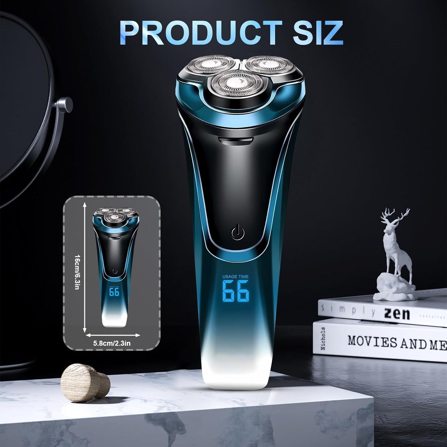 Snapbuy Electric Razor for Men, Snapbuy Electric Razor Pro of Father, 4D Floating Head Rotary Shaver,2025 New Electri c Shaver with LCD Display & Quiet Motor, IPX7 Waterproof (Blue)