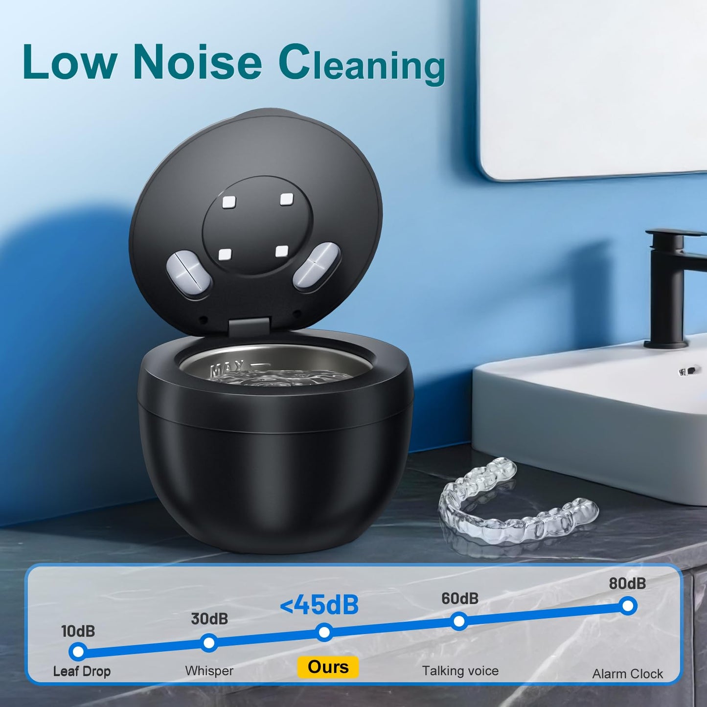 Hossili Ultrasonic Retainer Cleaner Machine, 200ML Ultrasonic Cleaning Pod with 4 Modes, Digital Timer for Denture Cleaner, Aligners, Mouth Guards, Braces, Jewelry & Toothbrush Heads