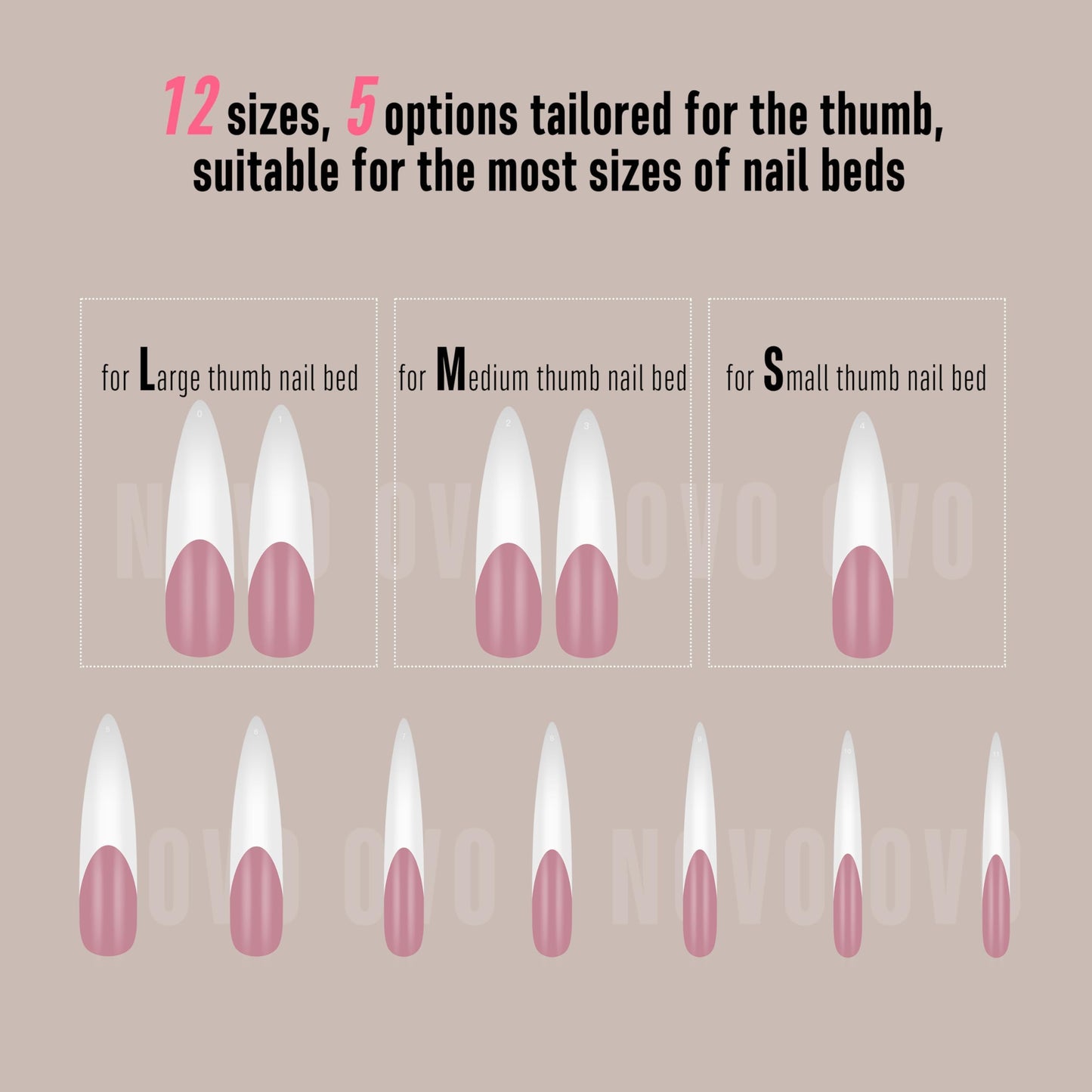 NOVO OVO Halloween XXL Curved Stiletto Almond French Tip Nail Tips, Soft Gel Extra Thick Long Acrylic Hawk Curve Fake Extension, Need Builder Gel & Top Coat, Full Cover Press on DIY 12 Sizes 240 pcs