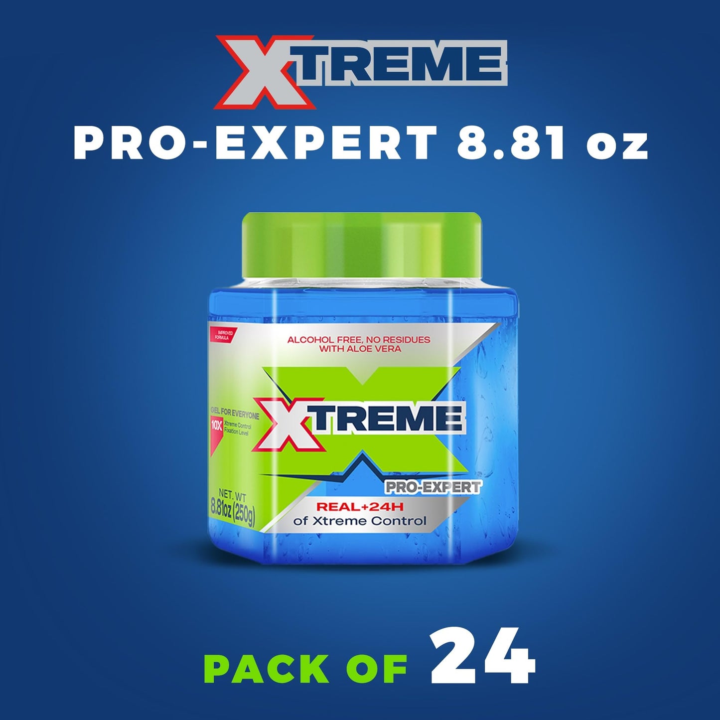 Xtreme Pro-Expert Blue Styling Hair Gel, 24-Hours Extreme Control with Aloe Vera, 8.81 oz Jar (Pack of 24)