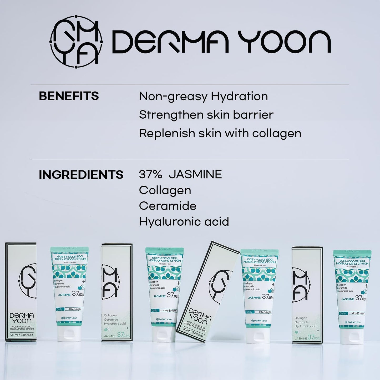 DERMA YOON Jasmine 37% Daily Moisturizer, Face cream, 3 Ounce, Easy-facial spa moisturizing cream, 90ml, Korean Skincare