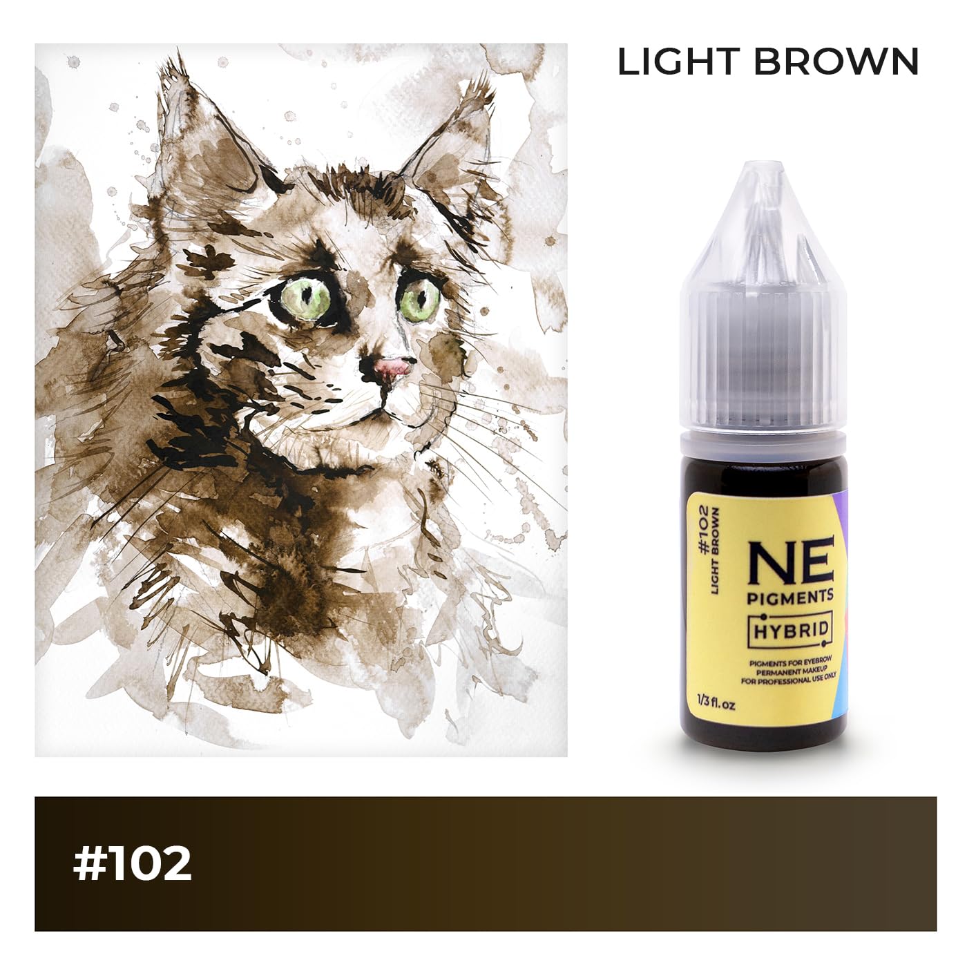 #102 Light Brown - by Elena Nechaeva - Microblading Ink for Eyebrows - Permanent Makeup - Professional Tattoo Pigment