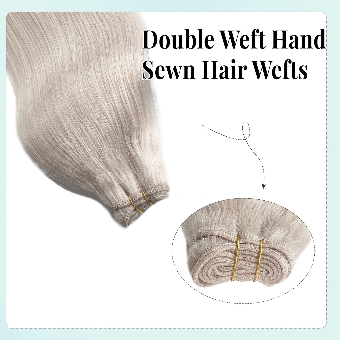 Sew in Hair Extensions Human Hair Weft Silvery Grey Hair Extensions Sew in Real Human Hair Invisible Weft Human Hair Colored Weaving Hair for Full Head 14inch 80g