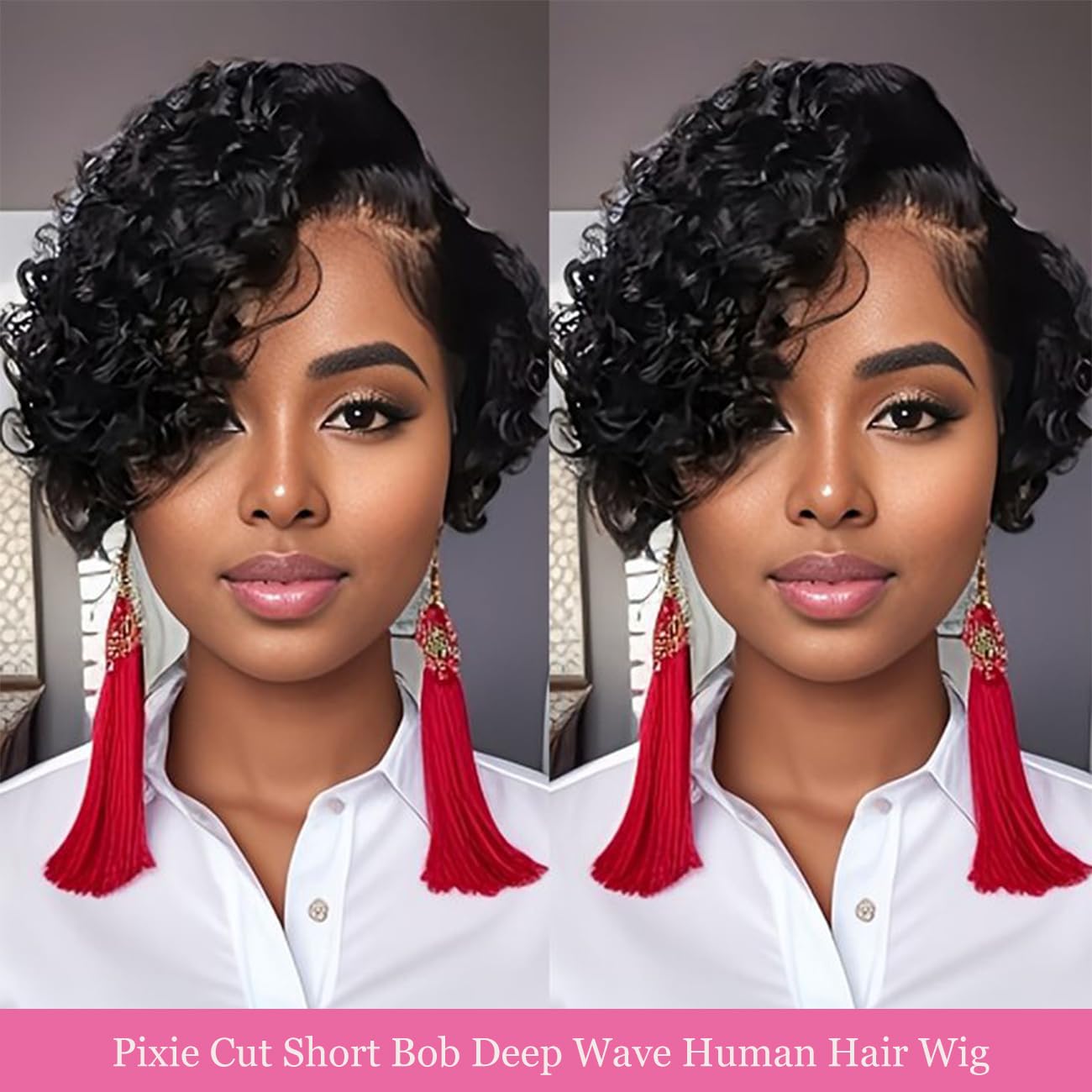 Bworto Pixie Cut Short Bob Frontal Wigs Human Hair Pre Plucked Deep Wave 13x4 Hd Lace Front Curly Wigs for Black Wome Natural Black Wig 6 Inch