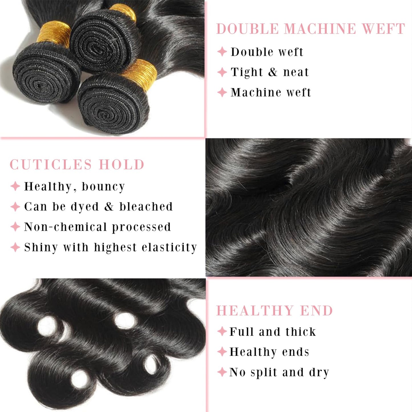 Asxdovig 12A Human Hair Bundles 10 12 14 Inch Body Wave Bundles Human Hair 100% Unprocessed Brazilian Virgin Weave 3 Bundle Real Natural Black Wet and Wavy Human Hair Extensions 1B Color for Women