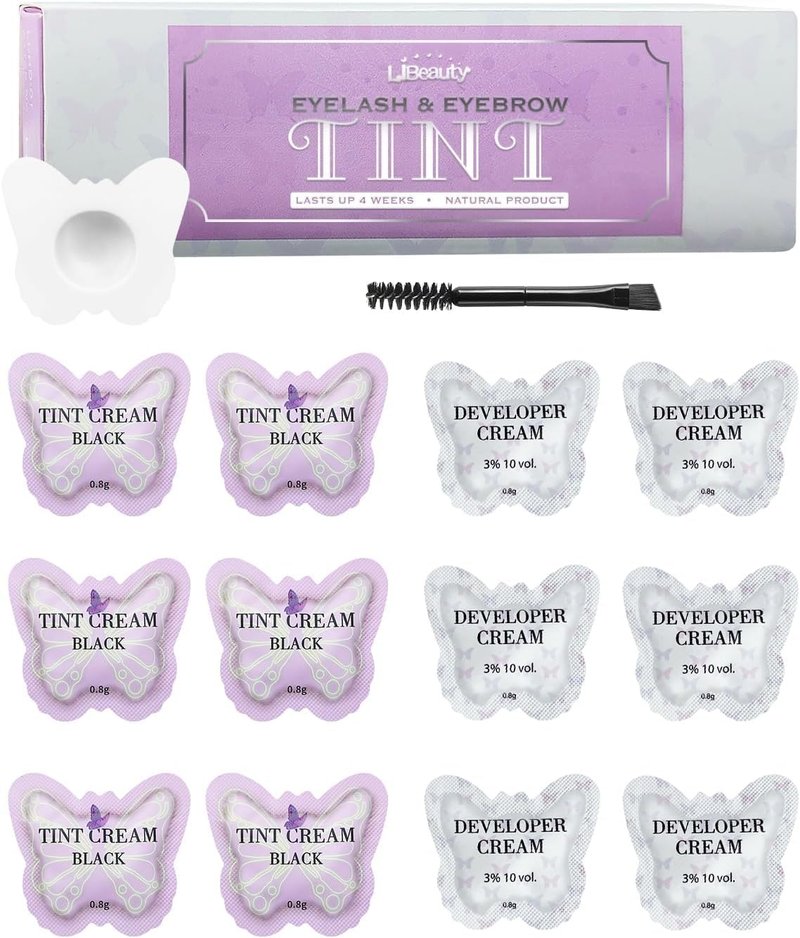 Libeauty Eyelash Black Color Kit, Semi-Permanent Hair Color Kit for Lash and Brow Cute Butterfly Disposable Individual Sachet Kit Instant Voluminous Coloring Eyebrow Colour Kit