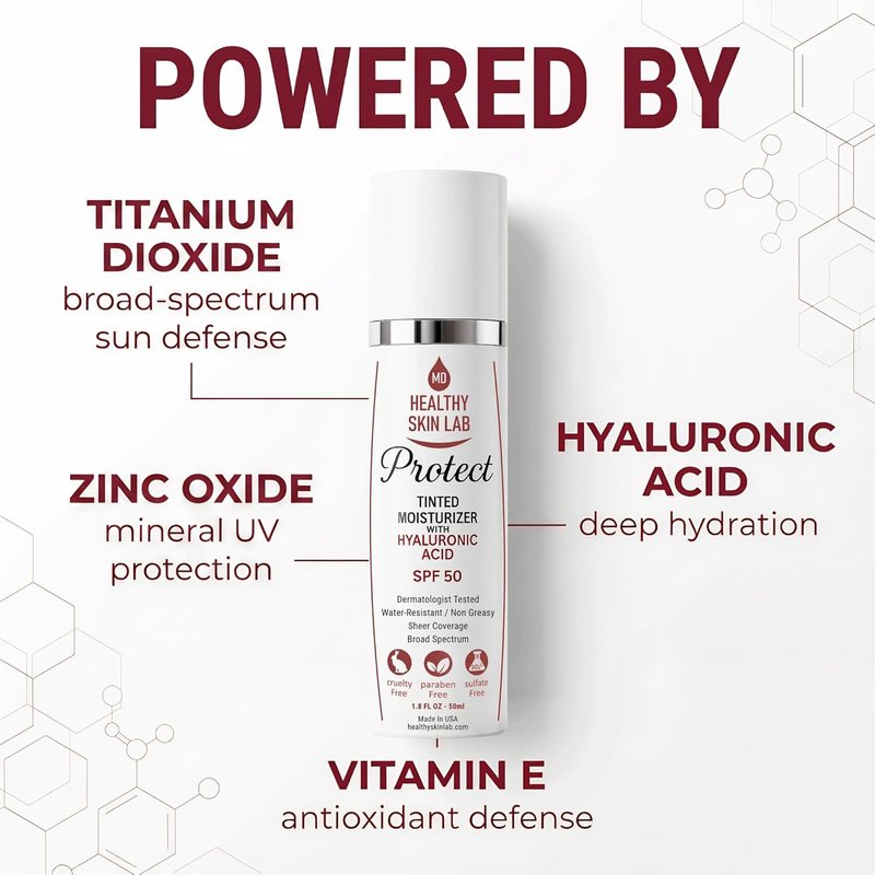 Protect Tinted Moisturizer SPF 50 - Lightweight Hydrating Mineral Sunscreen with Hyaluronic Acid | Sheer Universal Tint, 1.8 oz