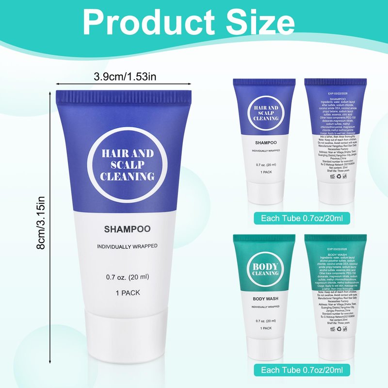 Travel Size Shampoo and Body Wash Set, Small Trial Hair Shampoo Sample Shower Gel Kit Mini Toiletries Amenities Set for Men and Women, Cleansing for Hotel/Vacation/Homeless 0.7 oz/20 ml (60 Pack)