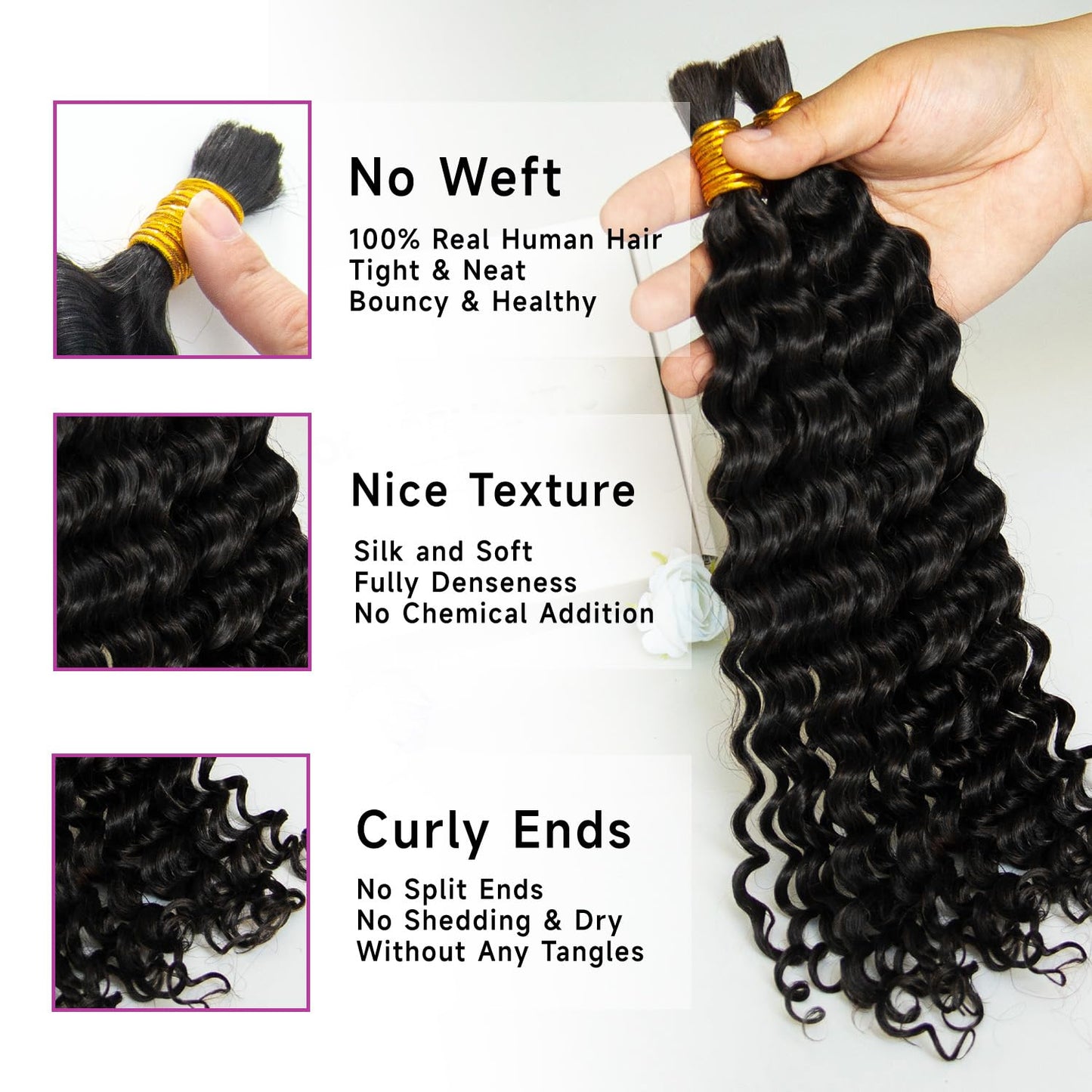 Topnormantic Human Braiding Hair for Boho Braids, 12A Boho Hair for Braiding Knotless Curly Natural Black 18 Inch 100g Unprocessed Brazilian Virgin Human Hair Bulk Tangle-Free Deep Wave Bohemian Braid