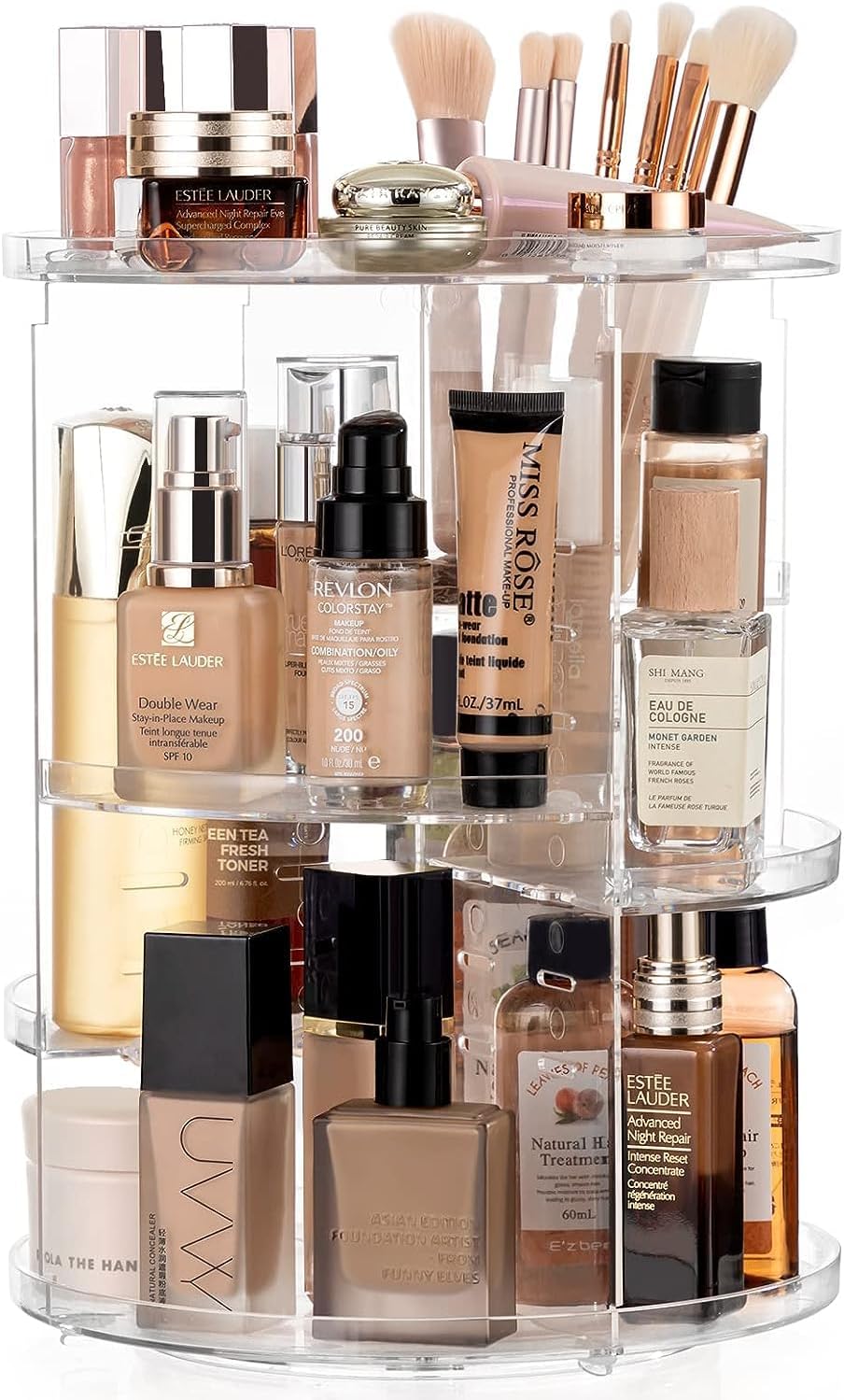 HBlife 360 Rotating Makeup Organizer - Large Capacity Cosmetic Storage | Adjustable Carousel for Vanity, Clear
