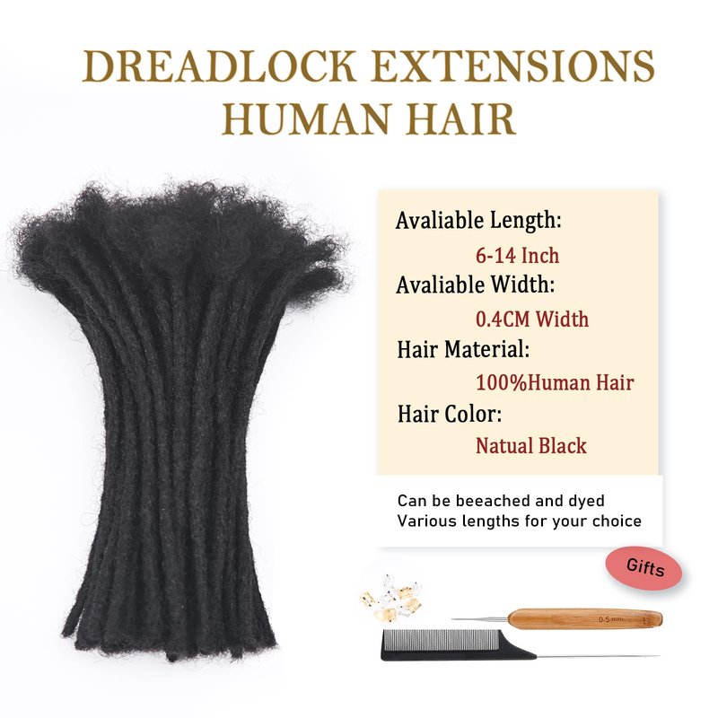 Loc Extension Human Hair 8inch 40Strands 0.6cm Width Natual Black Can Be Dyed Bleached Curled 100% Full Handmade Permanent Dreadlock Extensions for Women/Men