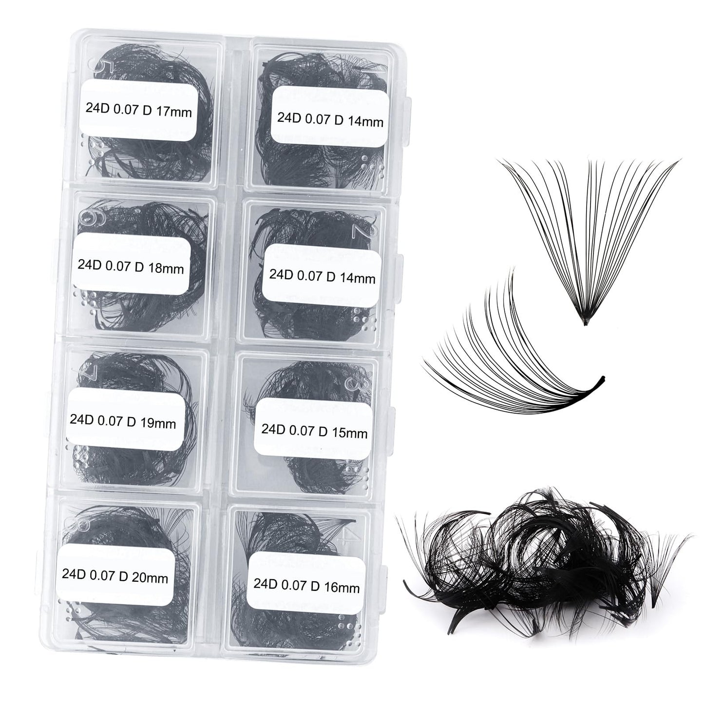FADLASH Volume Lash Extensions 600pcs 24D Premade Fans Eyelash Extensions D Curl Pointy Base Pre Made Fans Lash Extension Mixed Tray Eyelash Extension Premade Fans (24D-0.07D-14-20mm), Black