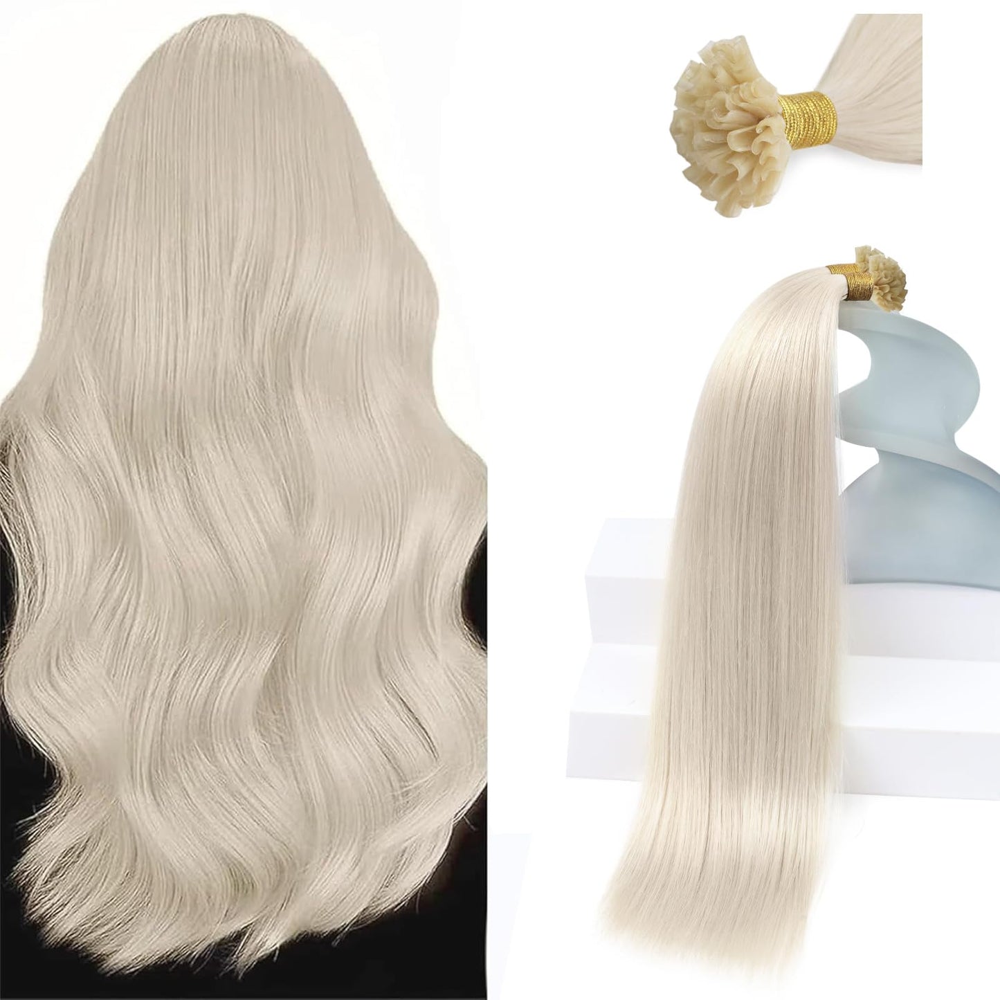 Sunny Hair U Tip Hair Extensions Human Hair, Blonde, 18 Inch 50G Soft Keratin Tips, Invisible Ktips, Easy to Maintain, Natural Shine, for Women, Adds Volume for Wedding