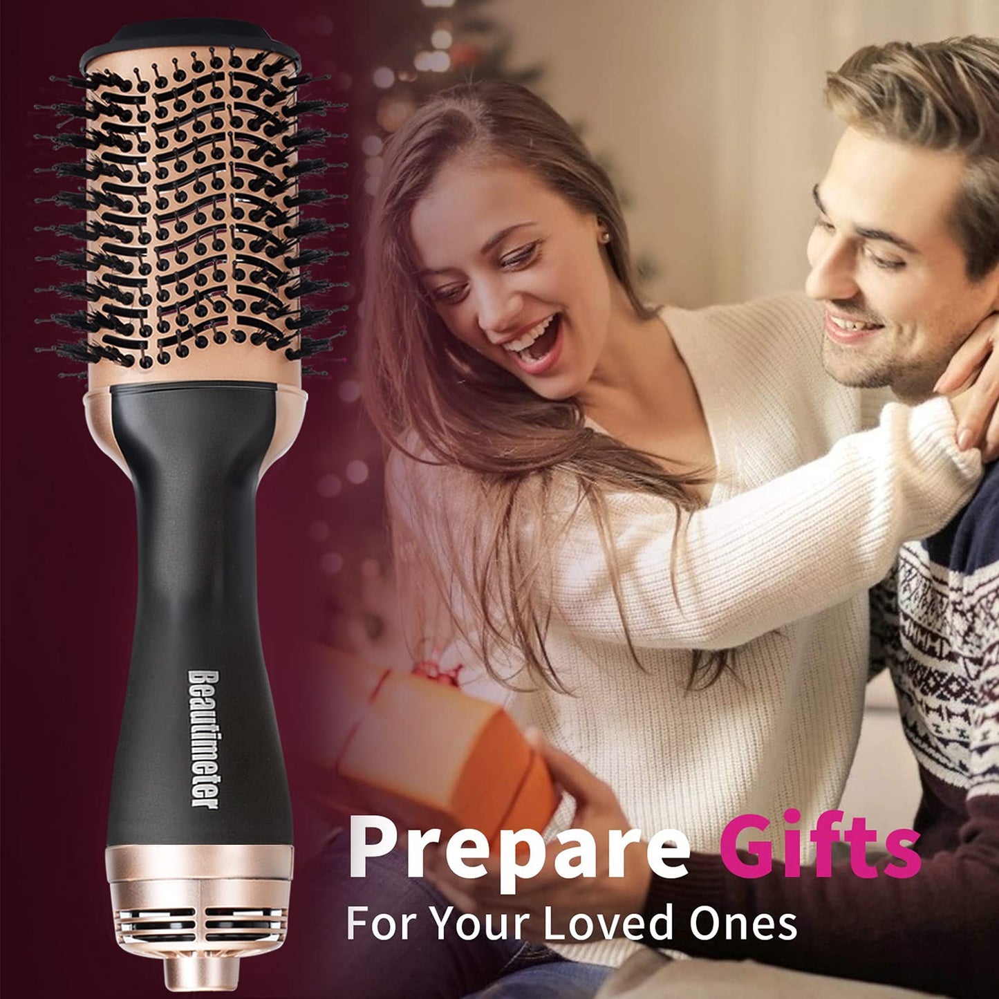 Beautimeter Blow Dryer Brush, Hot Air Brush One Step Hair Dryer and Styler Volumizer, 4 in 1 Negative Ionic Hair Styler with Oval Barrel for Smooth, Frizz-Free Hair Types, Red & Black