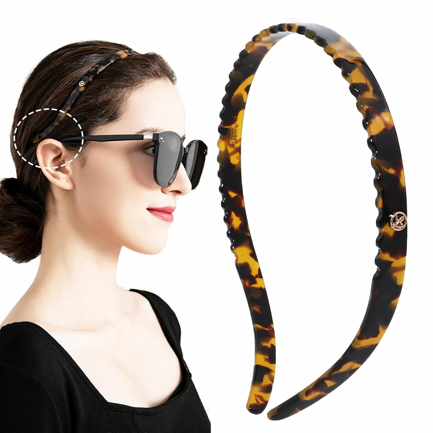 Tortoise Headbands for Eyewear - Flexible No Pressure Thin Acetate Hairband | Fashion Accessories for Women & Girls