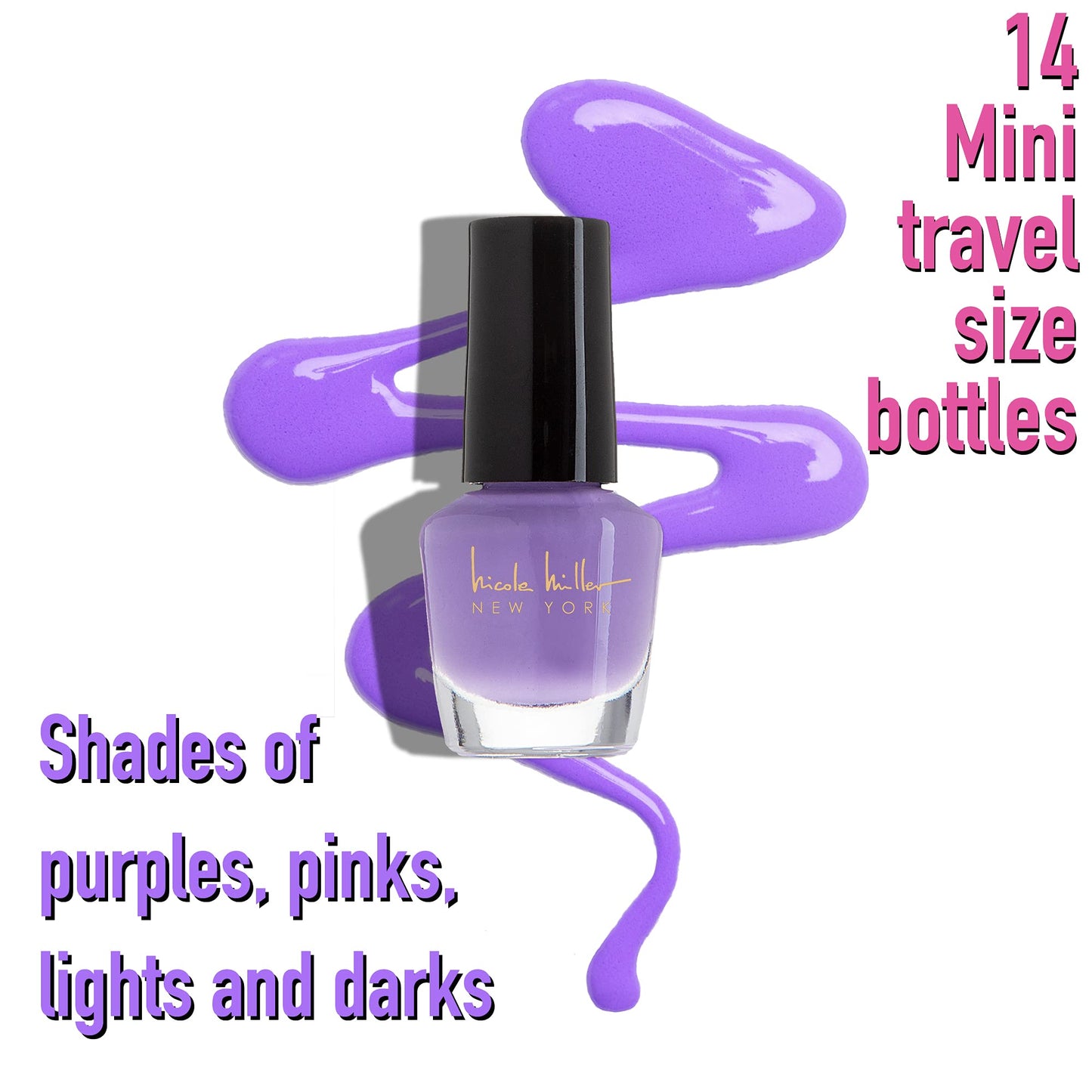 B.C BEAUTY CONCEPTS Nicole Miller Nail Polish Set, 14 MINI Nail Polish Colors, Polish Kit for Fingernails and Toenails