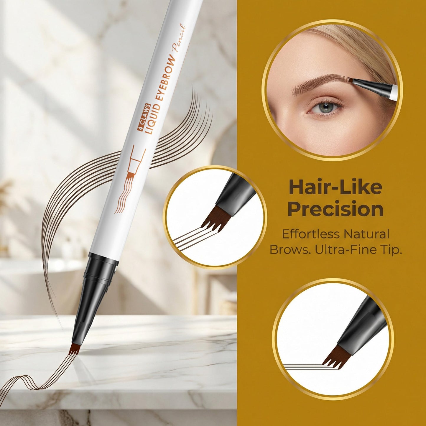 YeMoMo 4-Claw Liquid Eyebrow Pencil, 6 Colors, Waterproof Natural Looking Microblading Effect, Professional Makeup Tool with Fine Tip (6#Black Brown)