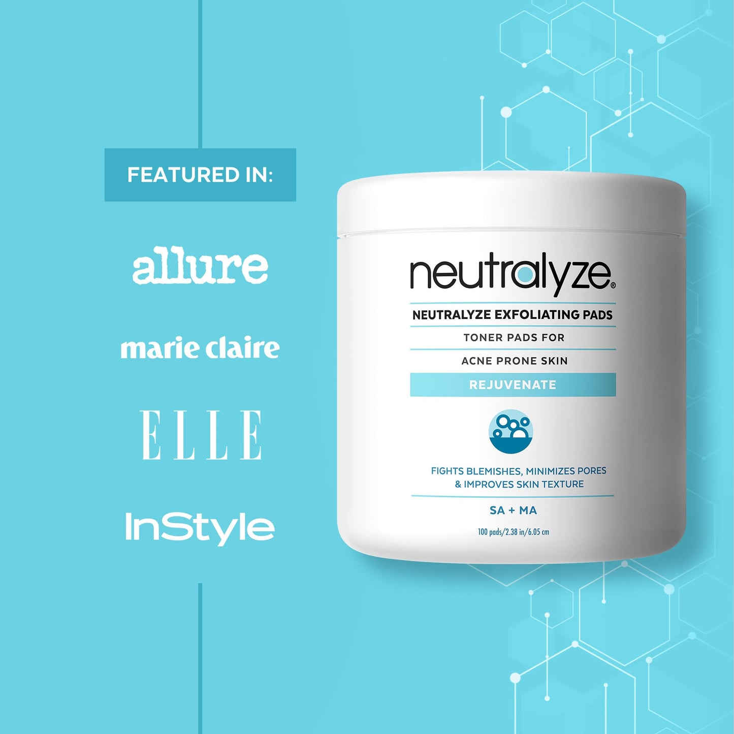 Neutralyze Acne Pads with DuoClear Acid System — 1% Salicylic + 1% Mandelic Dual-Textured Exfoliating Toner Pads for Face, Back & Body — Fragrance-Free, Alcohol-Free — Step 2 (100 ct)