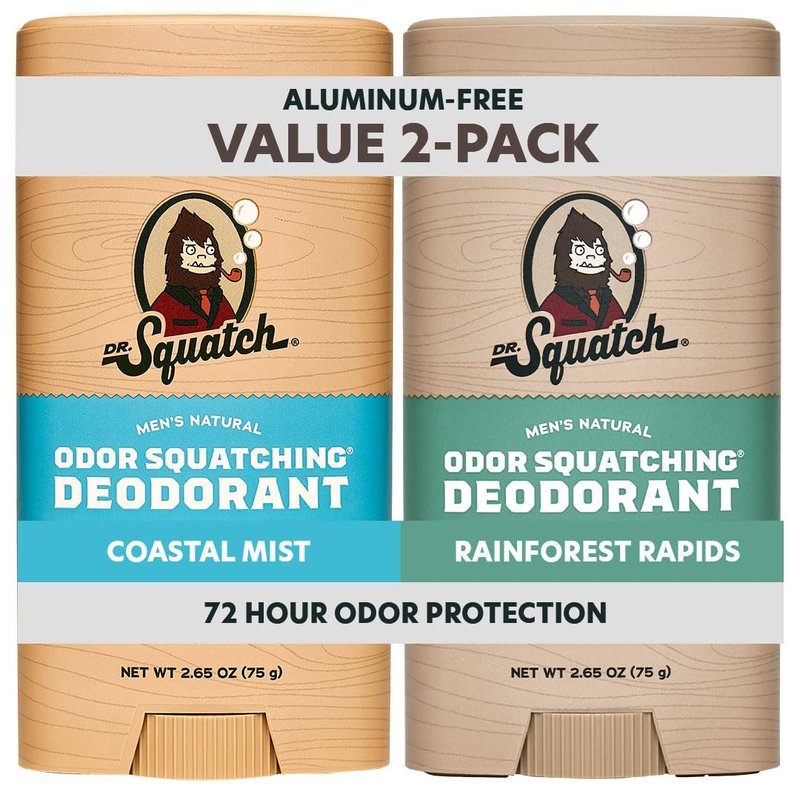 Dr. Squatch Natural Men's Deodorant - Aluminum-Free Charcoal Deodorant for 72-Hour Odor Protection | Coastal Mist, 2.65oz Stick (2-Pack)