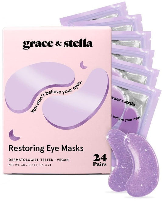 grace & stella Under Eye Mask Variety Pack - 18 Pairs of Under Eye Patches for Dark Circles - With 6 Colors (3 Pairs/Color) - Gift Basket for Women - Gel Masks Puffy Eyes for Women, Vegan