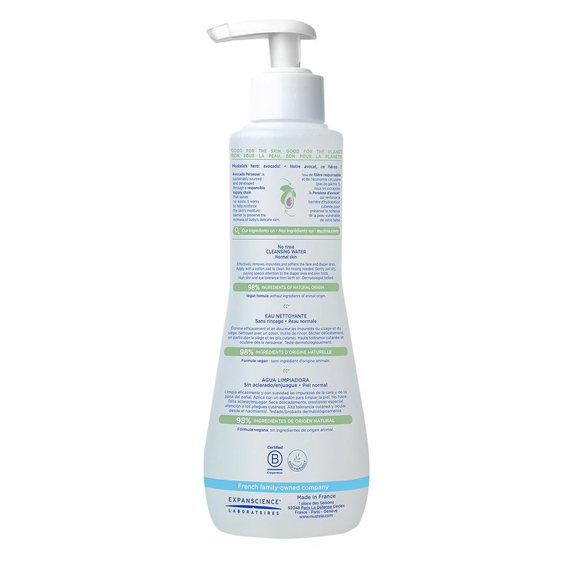 Mustela Baby Cleansing Water | No-Rinse Micellar Formula with Avocado & Aloe Vera - Gentle for Face, Body & Diaper - 1 or 2-Pack Options
