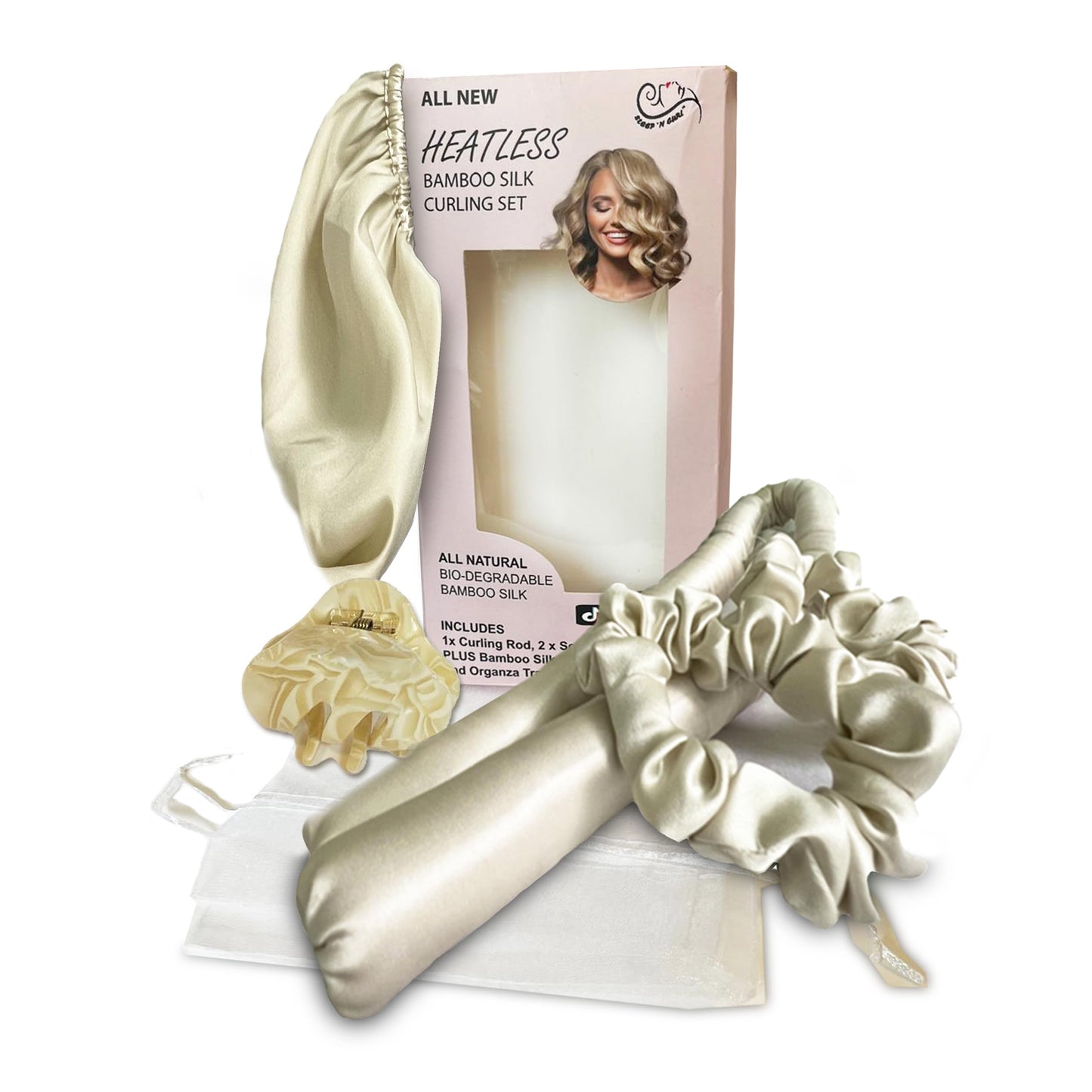 Sleep ‘N Curl Heatless Bamboo Silk Hair Curling Kit with Bonnet
