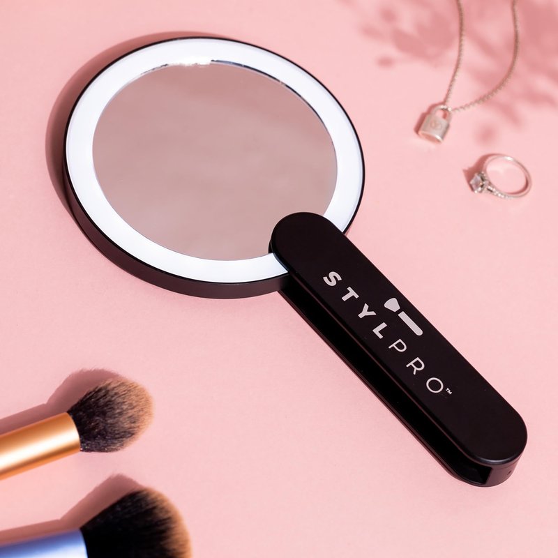 StylPro Twirl Me Up LED Hand Held Compact Makeup Mirror - Lightweight, USB Rechargeable - Rotating Handle Perfect for Selfies - 1 pc
