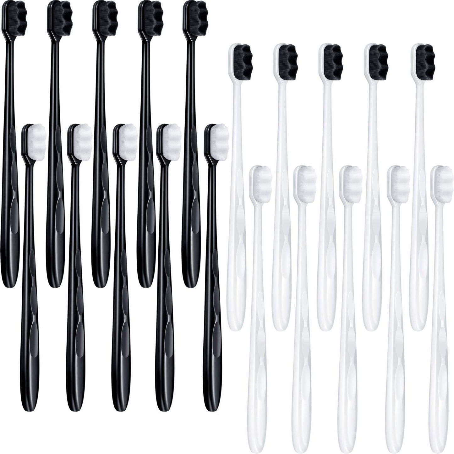 Patelai 20 Pieces Extra Soft Toothbrush Micro Nano 20, 000 Bamboo Charcoal Bristles Toothbrush Soft Bristle for Fragile Oral Teeth Recession, Black and White