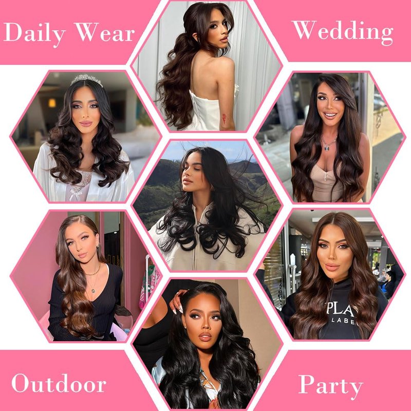 AIWET Body Wave Clip in Hair Extensions Real Human Hair, 8Pcs 120g Wavy Human Hair Clip in Extensions for Women 12A Brazilian Virgin Wavy Human Hair Extensions Clip ins Natural Black (#1B,16 Inch)