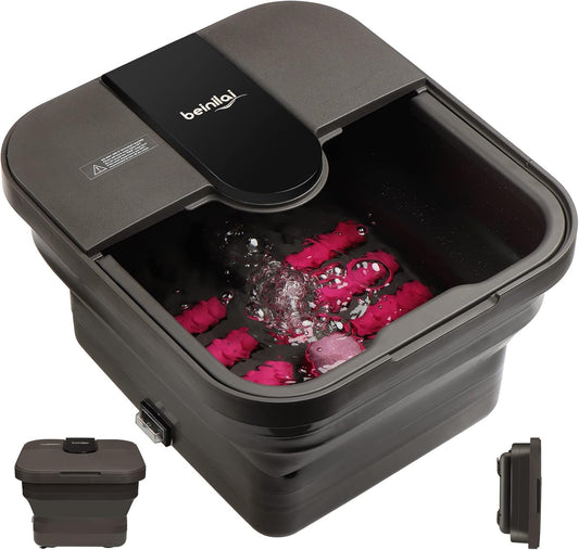 Collapsible Foot Spa - Heated Foot Bath with Massage, Bubble Jets & Acupressure | Red Light & Pumice Stone
