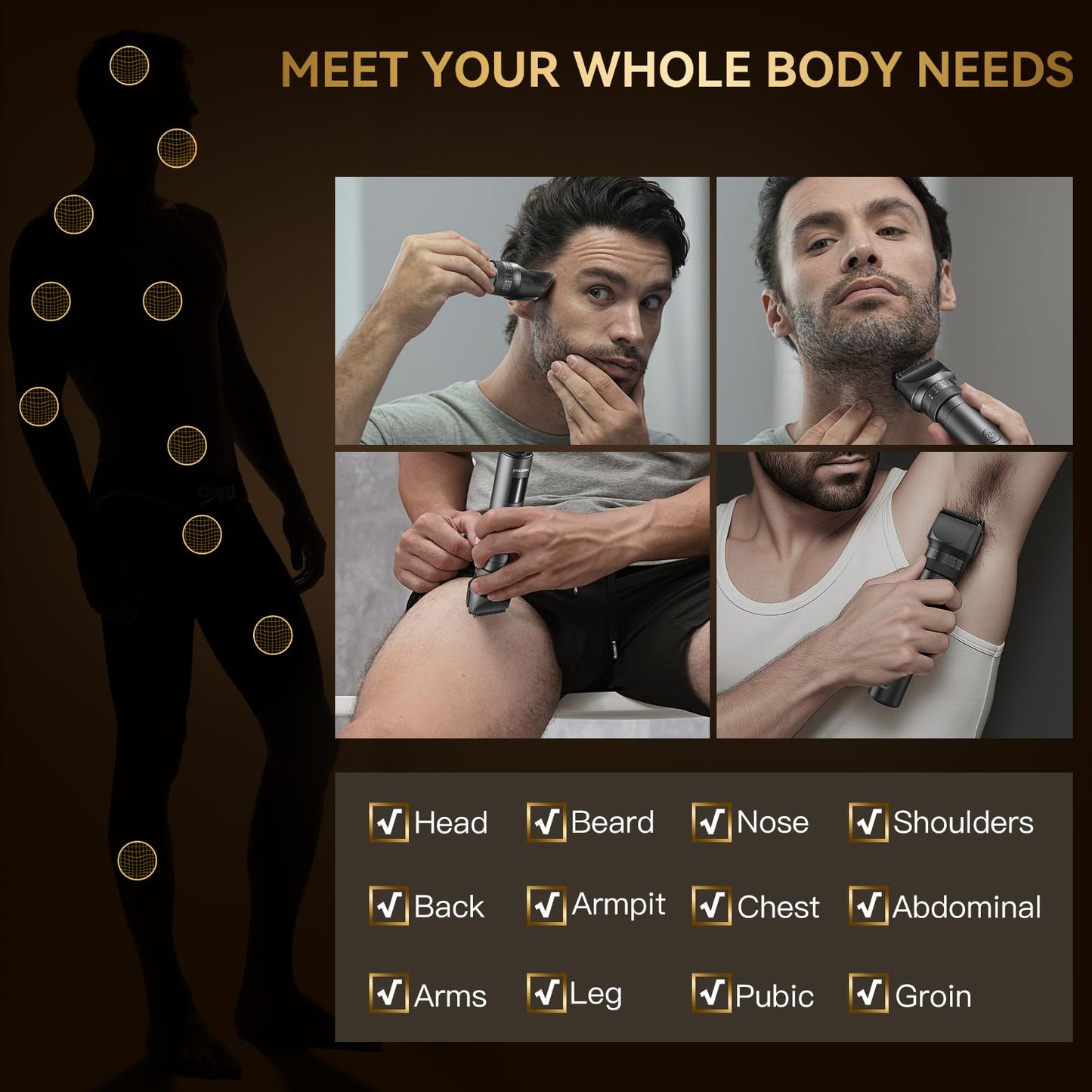 kensen Beard Trimmer for Men - 42 Adjustable Length Settings Hair Clippers, Professional Mustache Trimmer for Men Precision Facial Hair Trimming Nose Trimmers IPX6 Grade LED Display Body Hair Trimmers